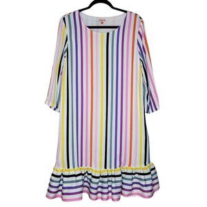 Persifor Anthropologie Midi Dress Sz L Colorful Striped Ruffle Hem Artsy Whimsy